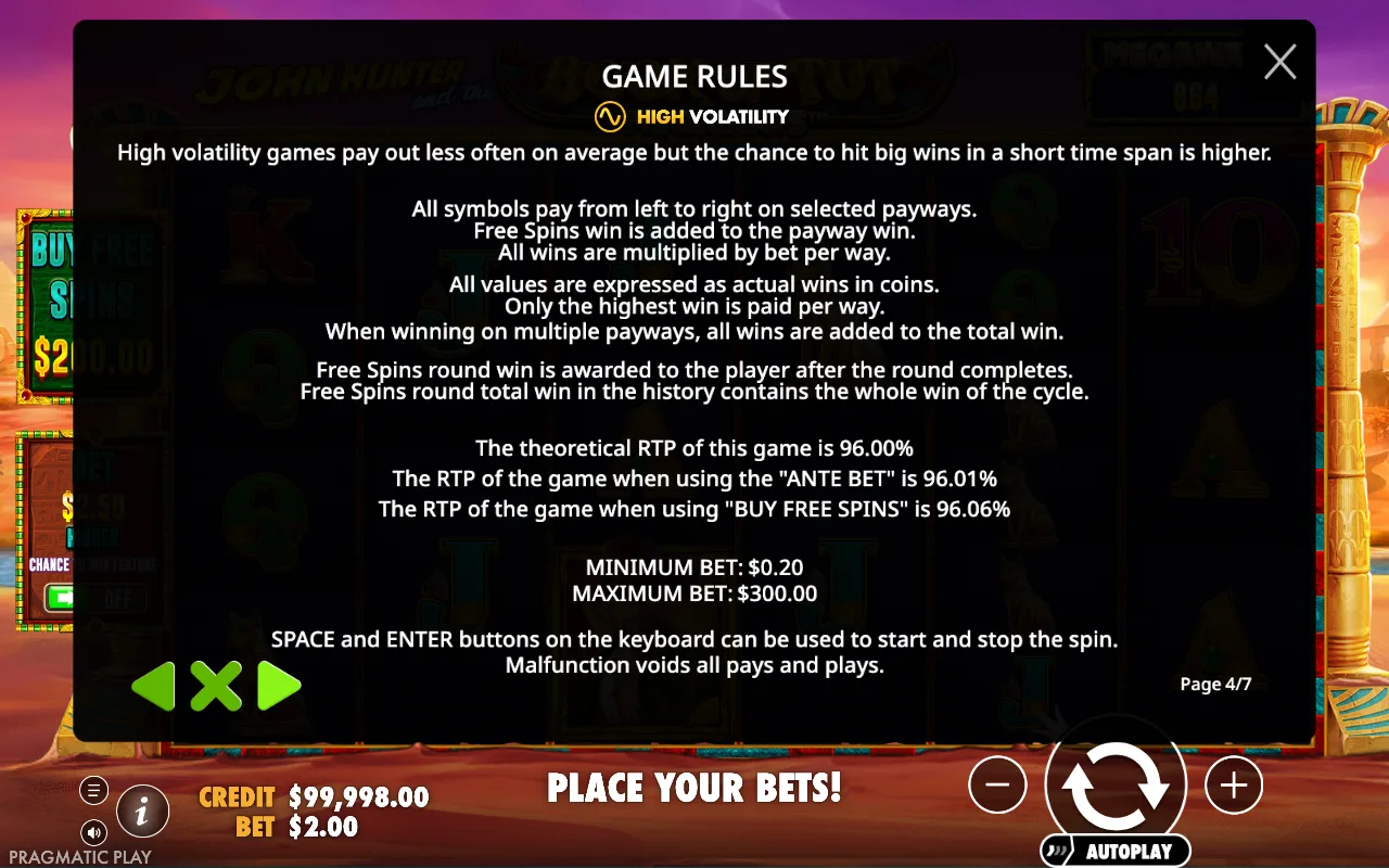 Game rules — Book of Tut Megaways