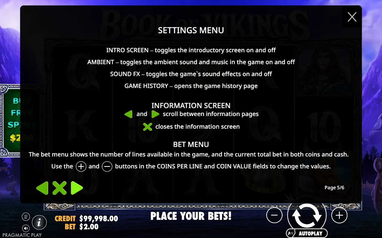 Settings menu — Book of Vikings