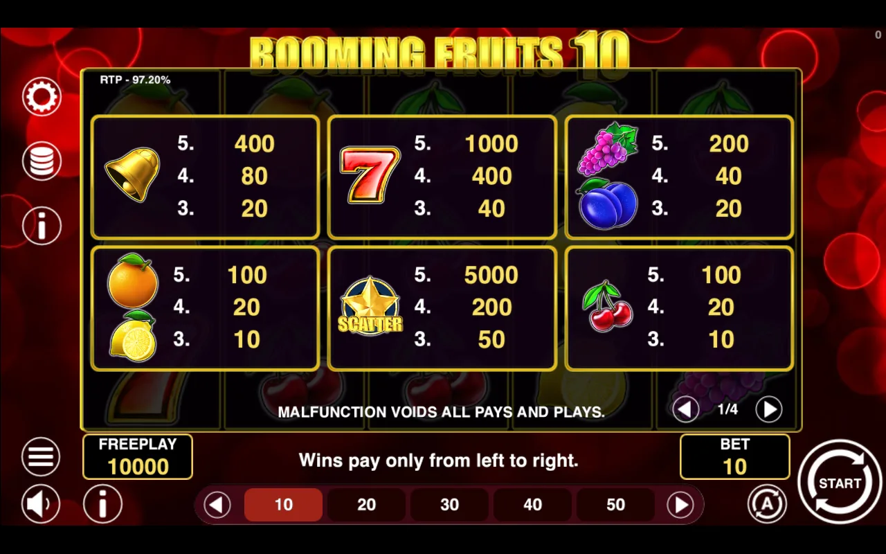 Game rules, page 1 — Booming Fruits 10