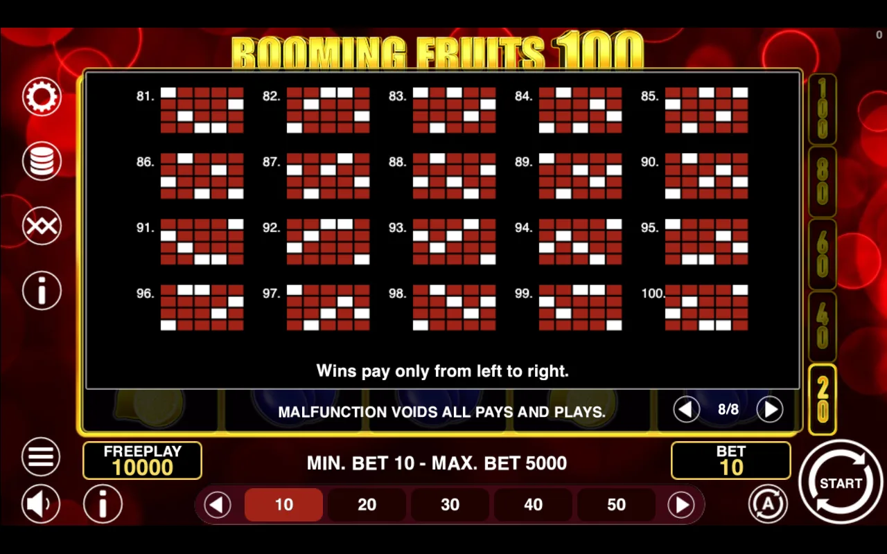 Game rules, page 8 — Booming Fruits 100