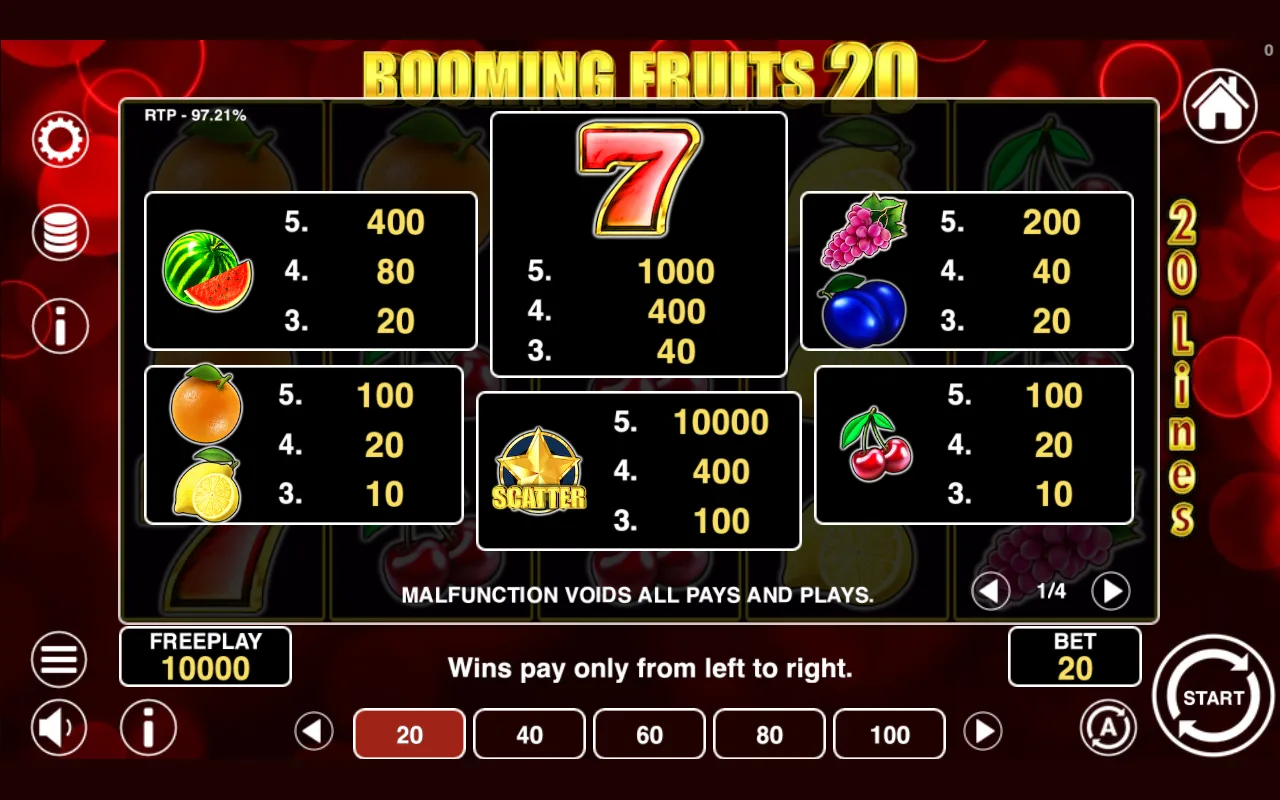 Game rules, page 1 — Booming Fruits 20