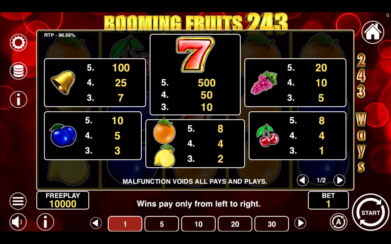 Game rules, page 1 — Booming Fruits 243