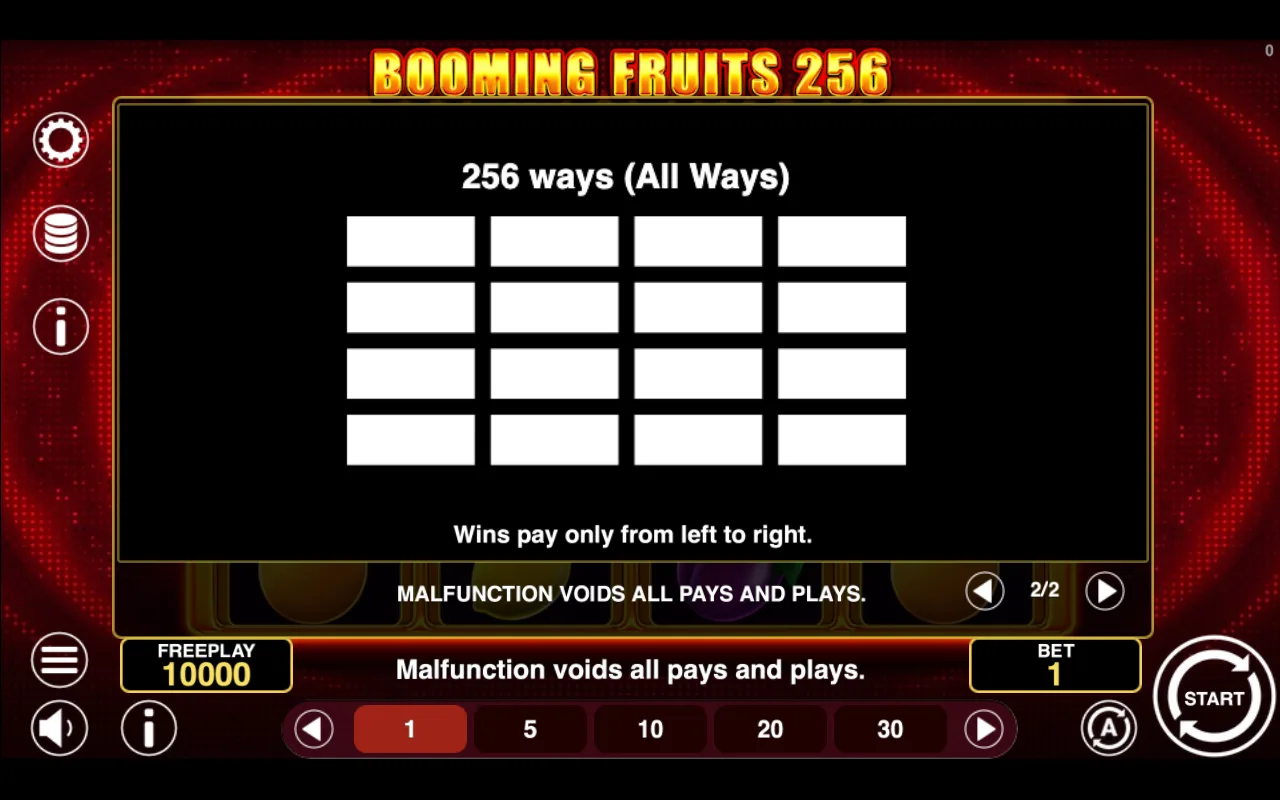 Game rules, page 2 — Booming Fruits 256