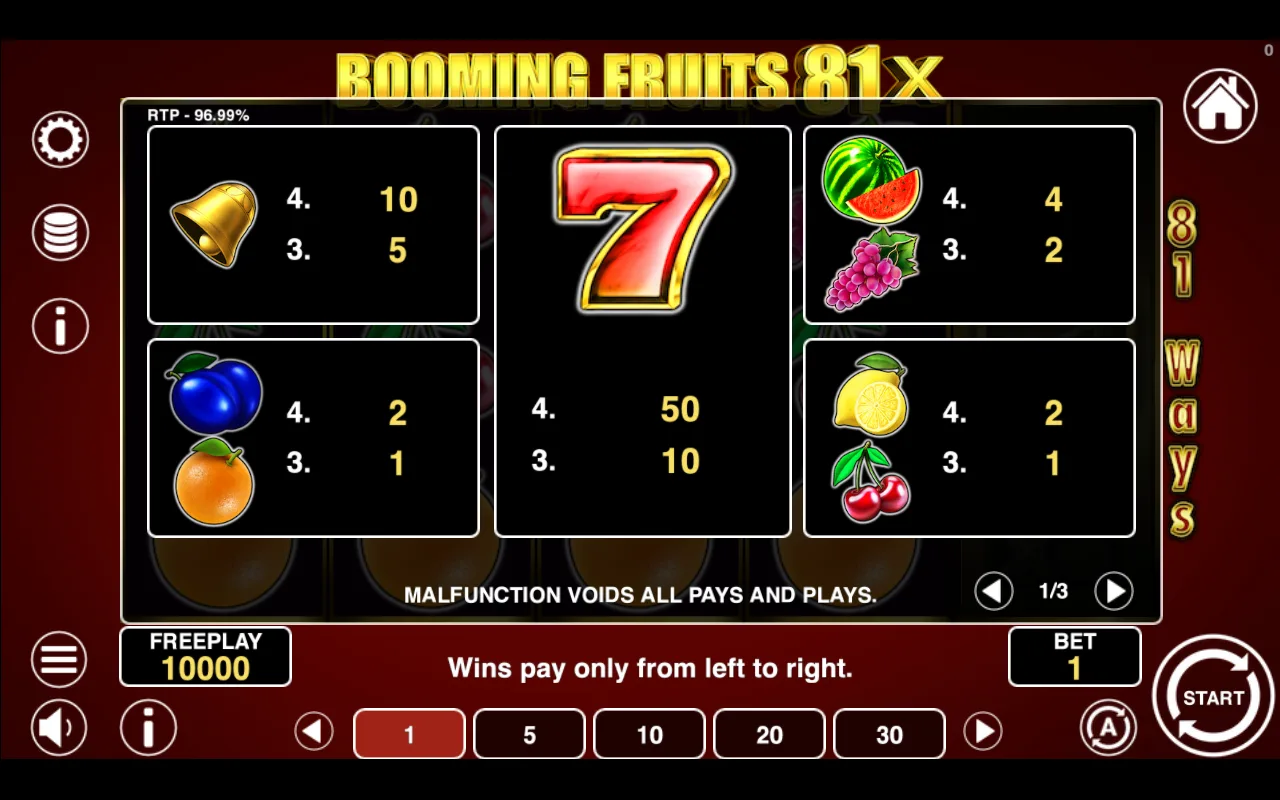 Game rules, page 1 — Booming Fruits 81x