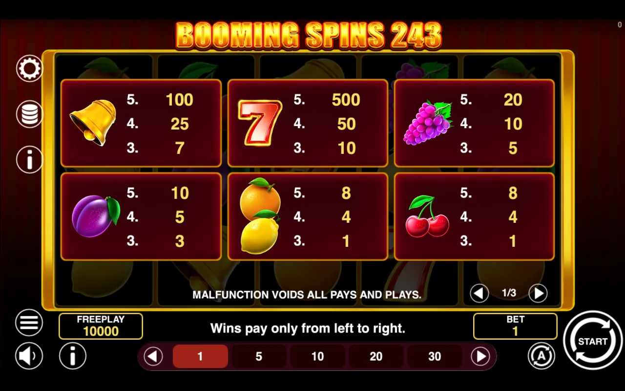 Game rules, page 1 — Booming Spins 243