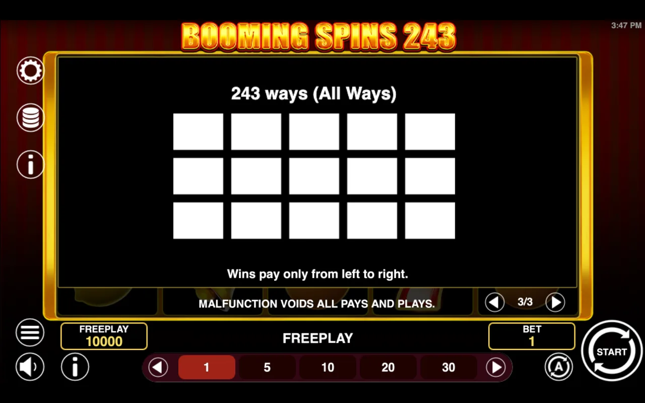 Game rules, page 3 — Booming Spins 243