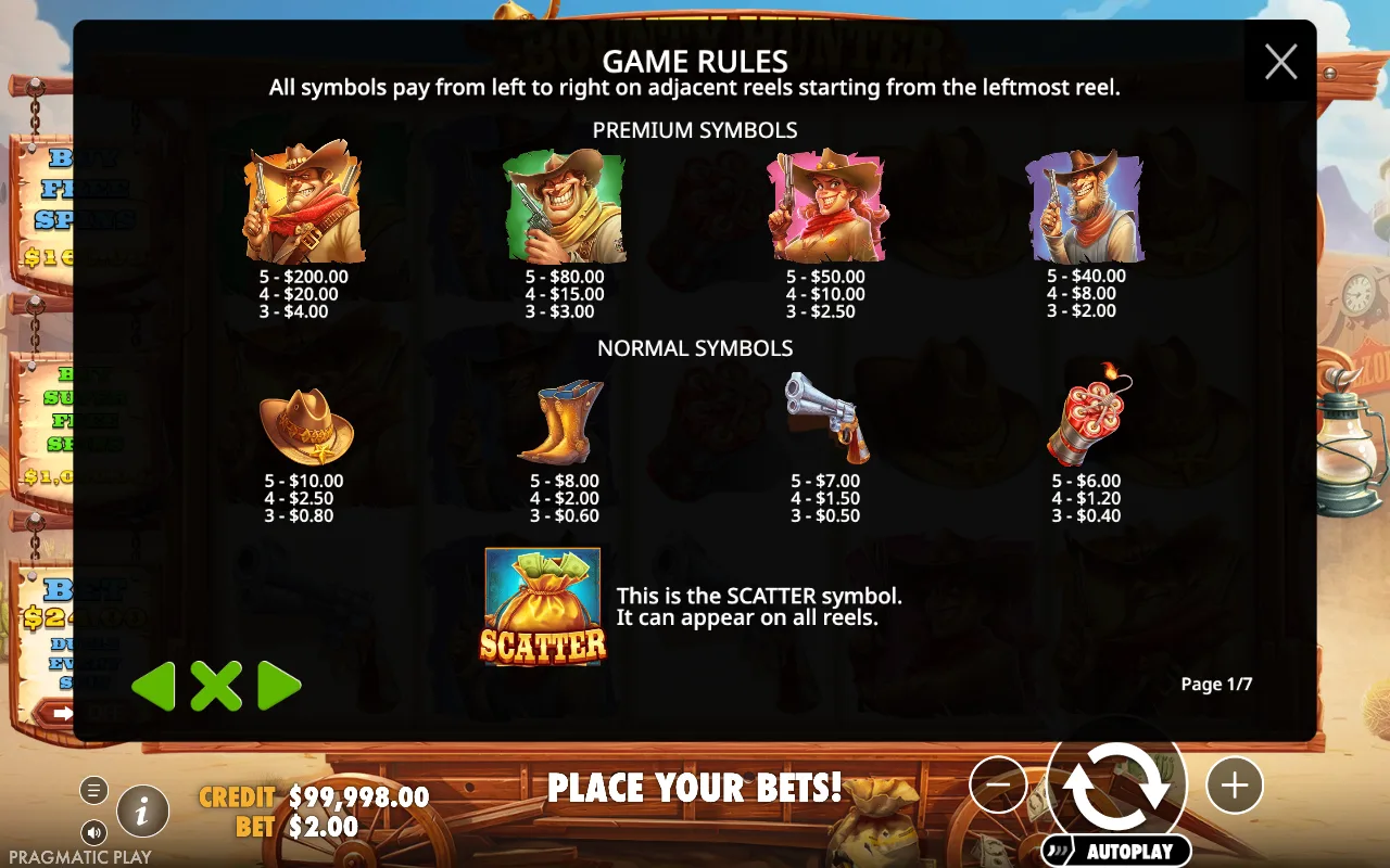 Game rules, page 1 — Bounty Hunter