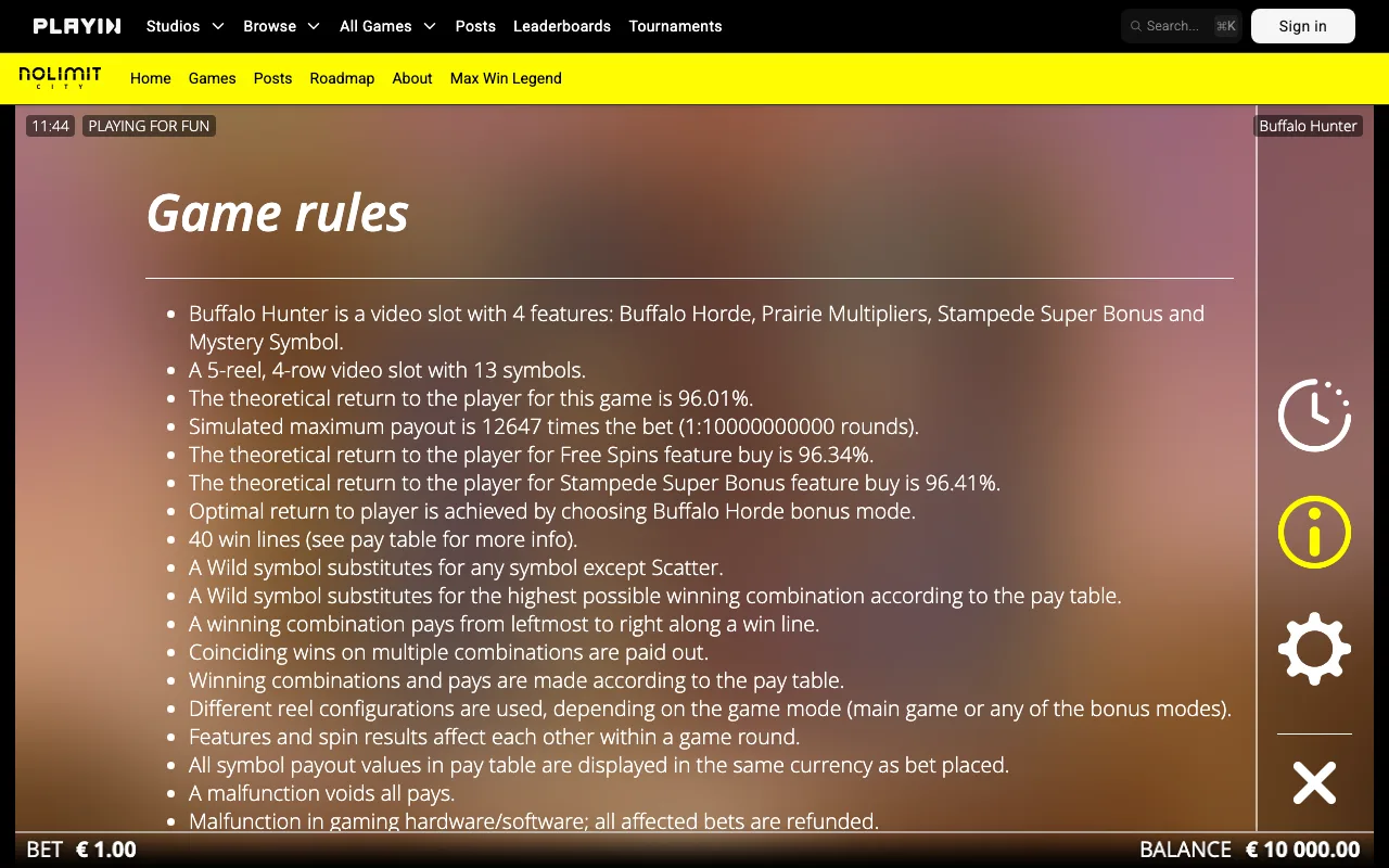 Game rules, page 1 — Buffalo Hunter