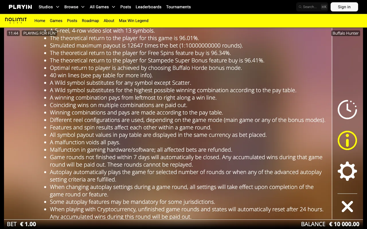 Game rules, page 3 — Buffalo Hunter