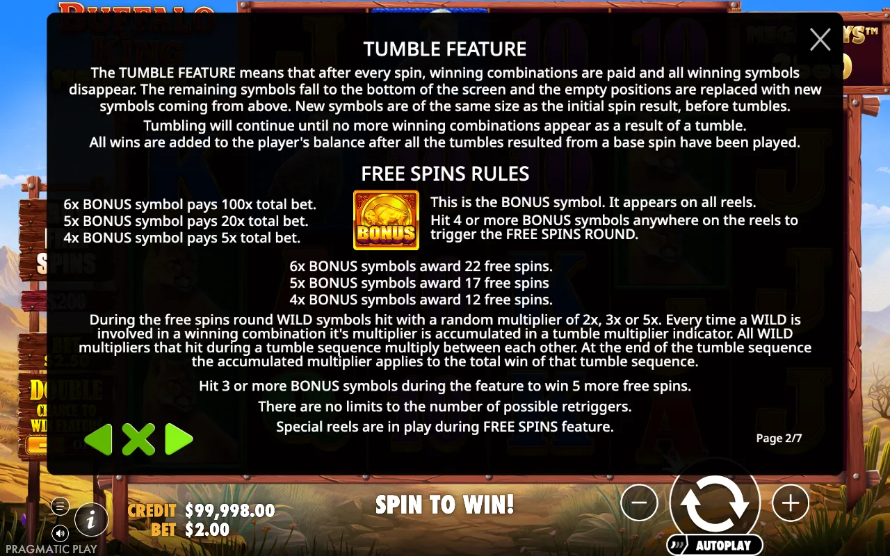 Tumble feature — Buffalo King Megaways