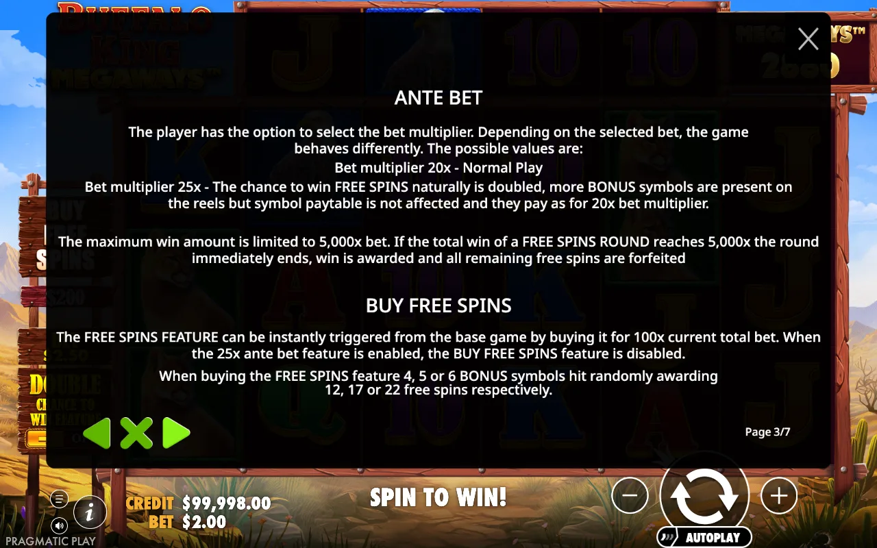 Ante bet — Buffalo King Megaways