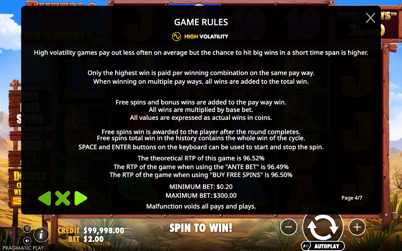 Game rules — Buffalo King Megaways