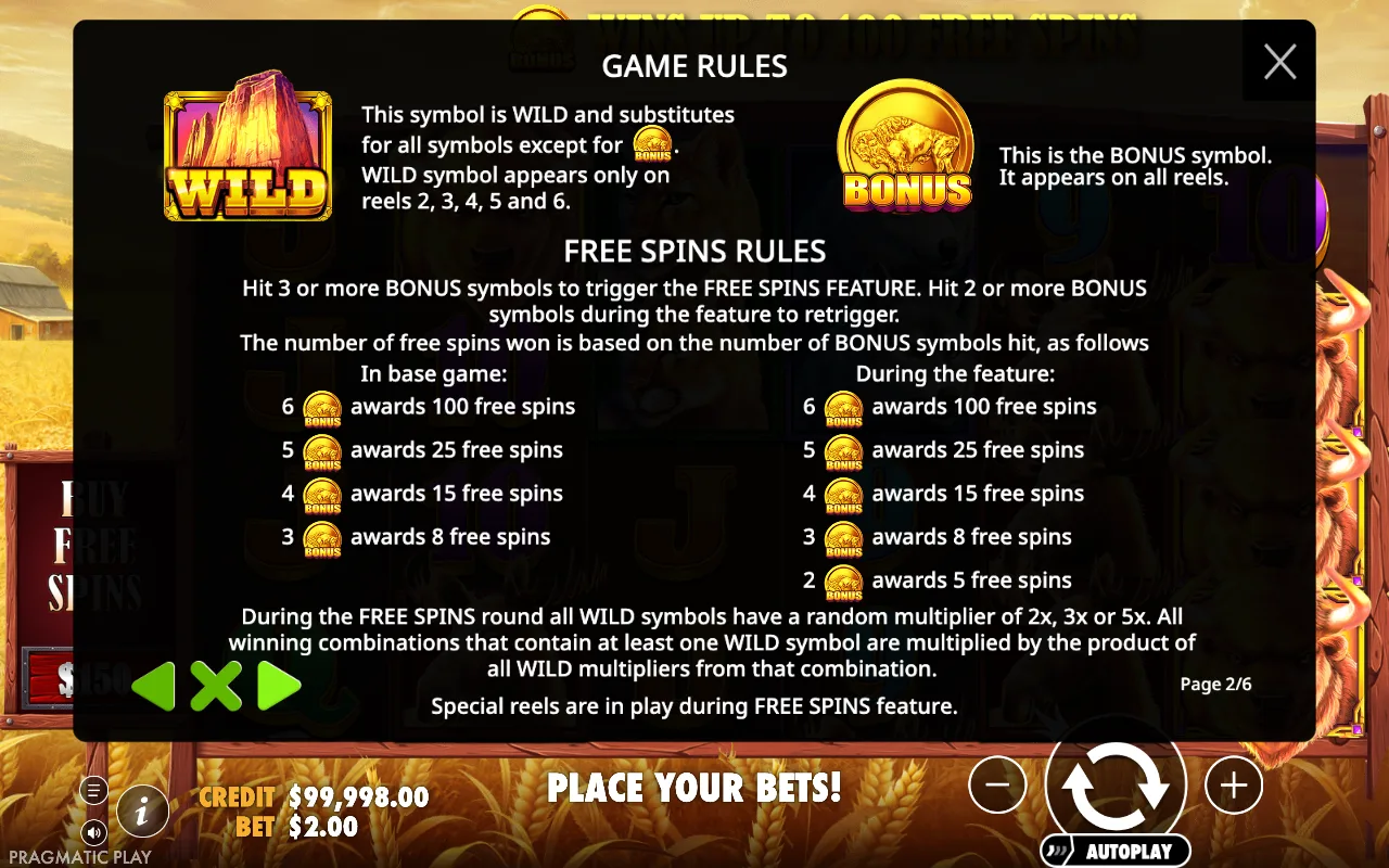 Free spins rules — Buffalo King