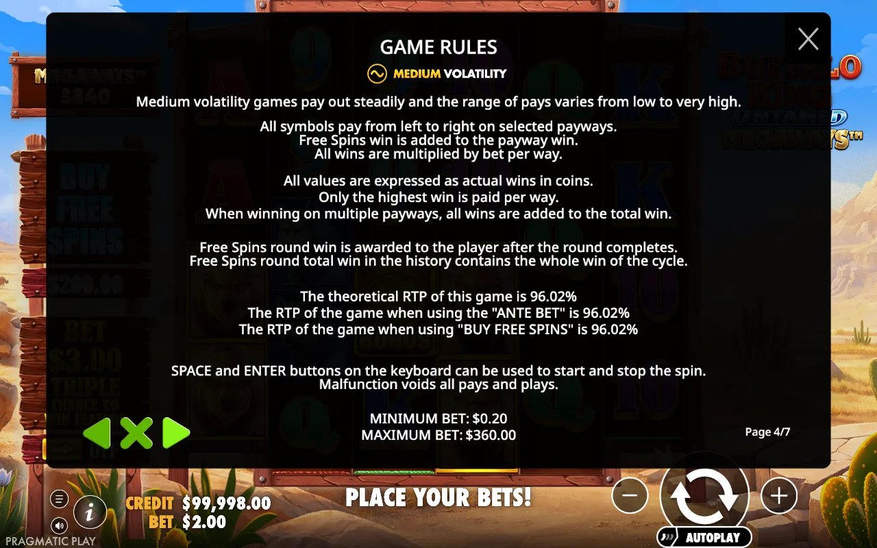 Game rules — Buffalo King Untamed Megaways