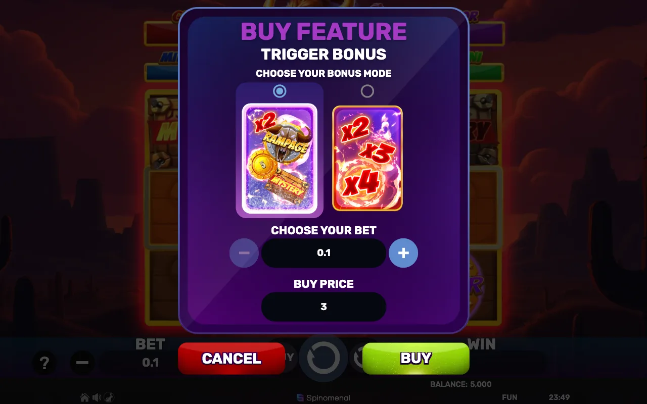 Buying the feature — Buffalo Rampage Blast The Bonus 3x3