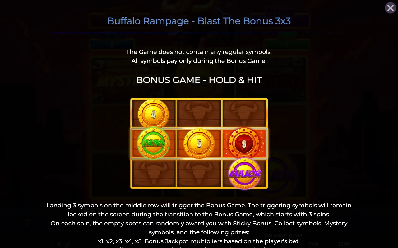Game rules, page 1 — Buffalo Rampage Blast The Bonus 3x3