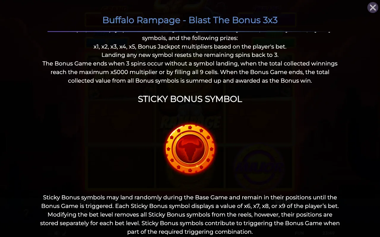 Game rules, page 2 — Buffalo Rampage Blast The Bonus 3x3