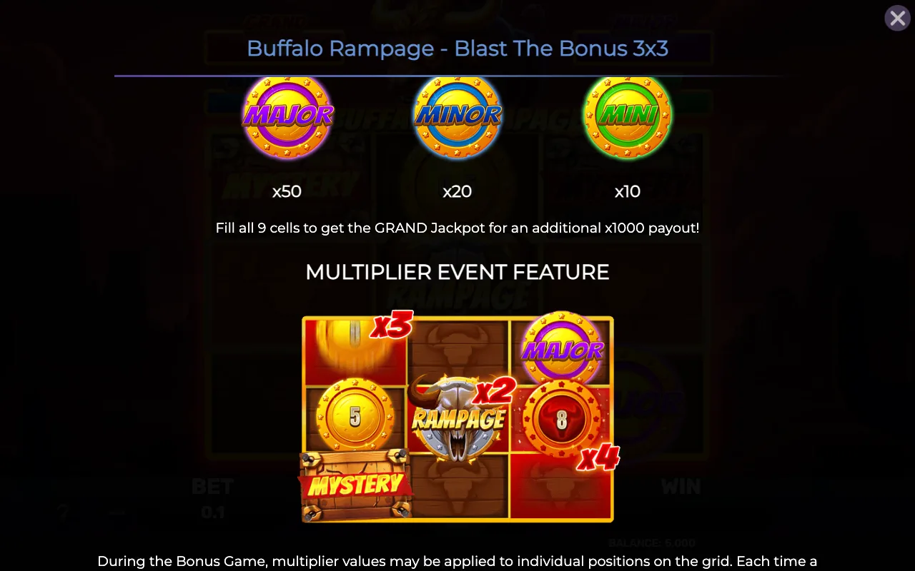 Game rules, page 5 — Buffalo Rampage Blast The Bonus 3x3
