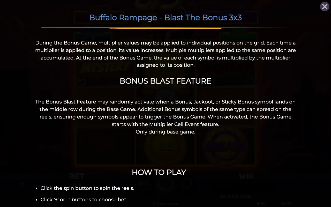 Game rules, page 6 — Buffalo Rampage Blast The Bonus 3x3
