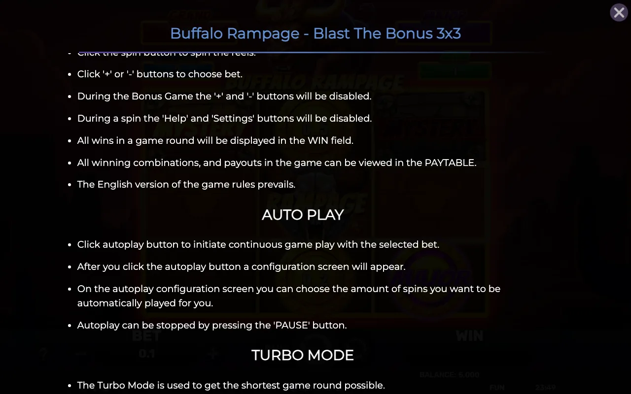 Game rules, page 7 — Buffalo Rampage Blast The Bonus 3x3