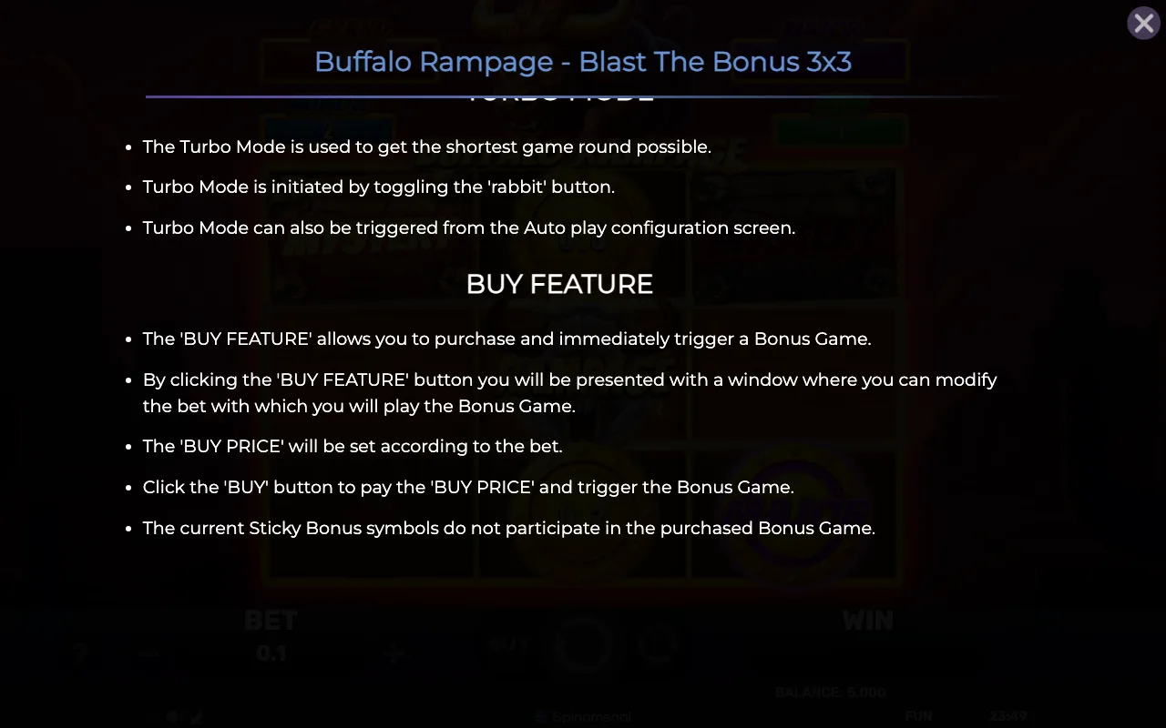 Buy feature — Buffalo Rampage Blast The Bonus 3x3