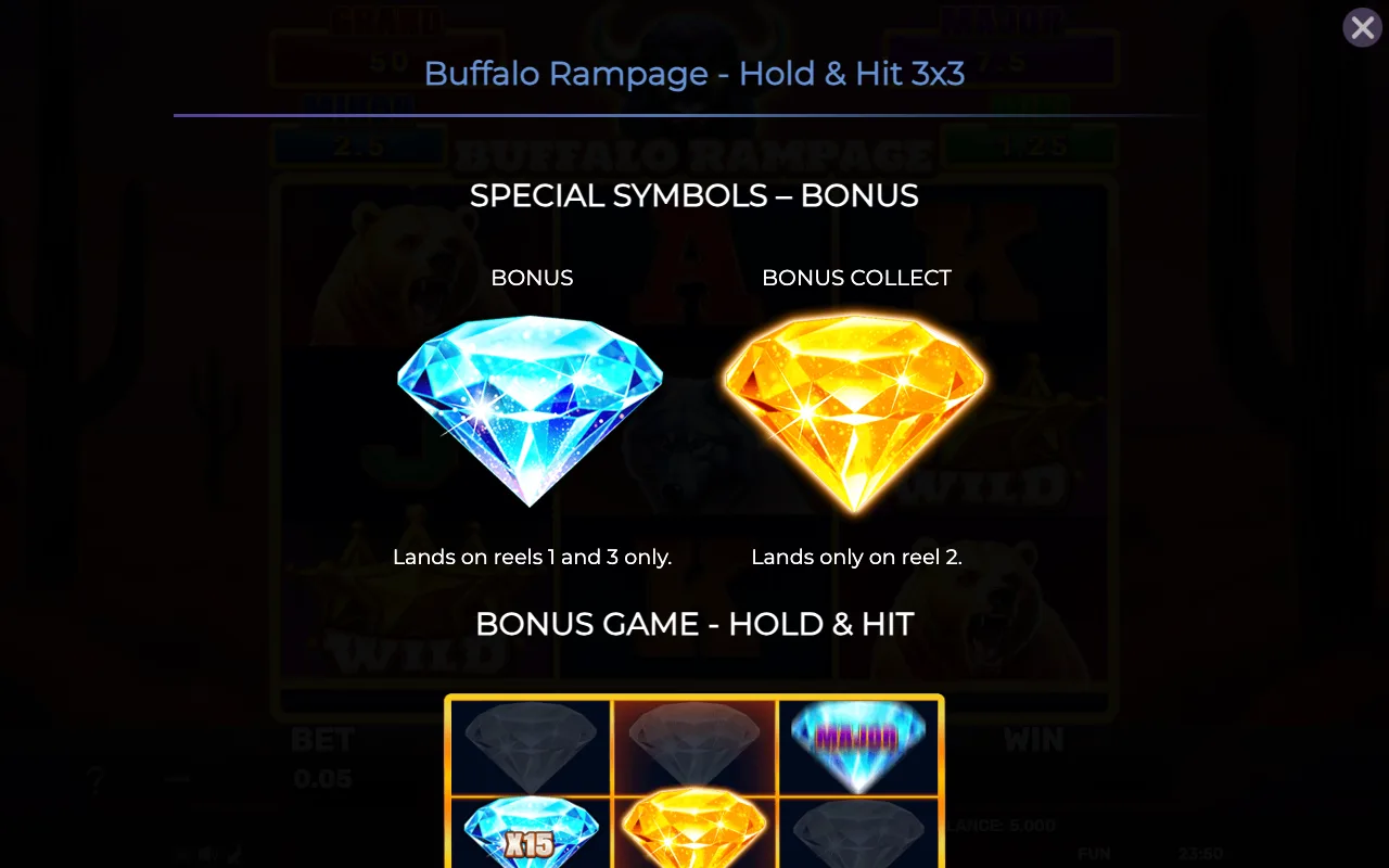 Special symbols - bonus — Buffalo Rampage Hold Hit 3x3