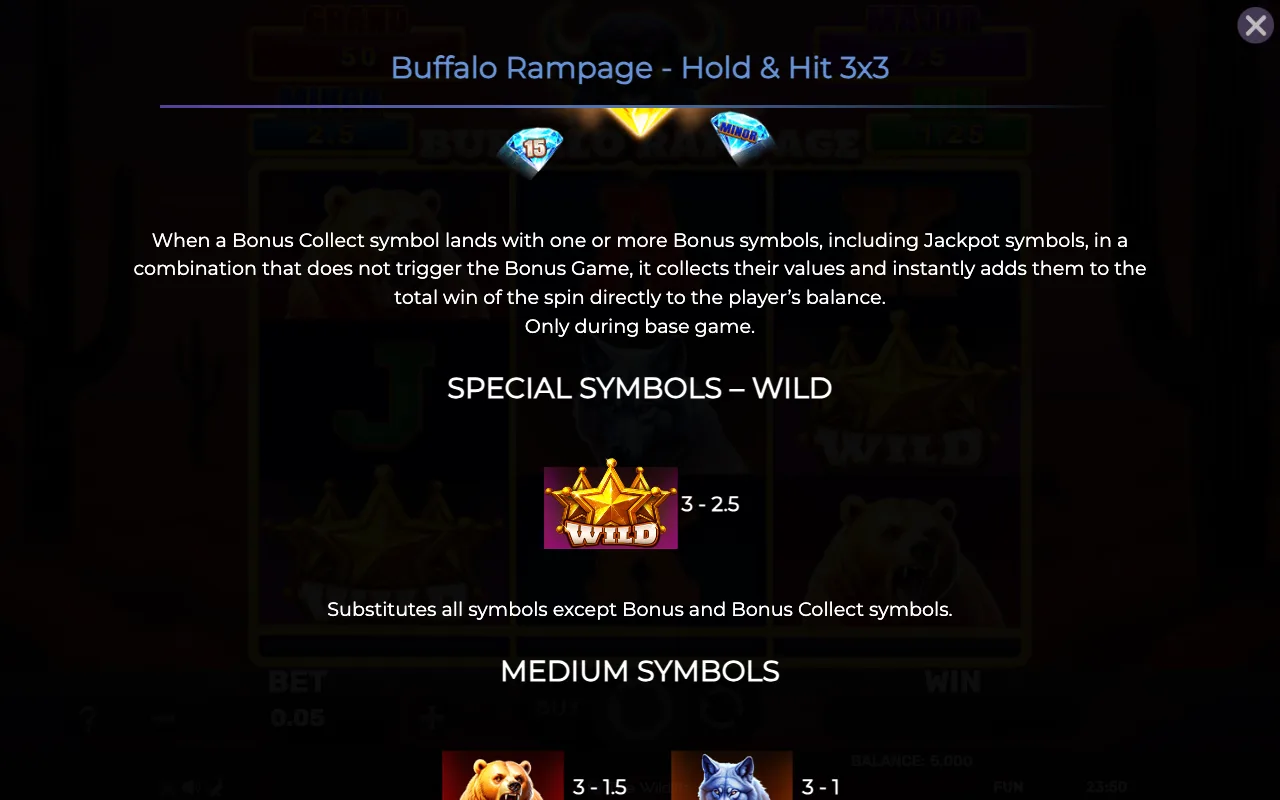 Special symbols - wild — Buffalo Rampage Hold Hit 3x3