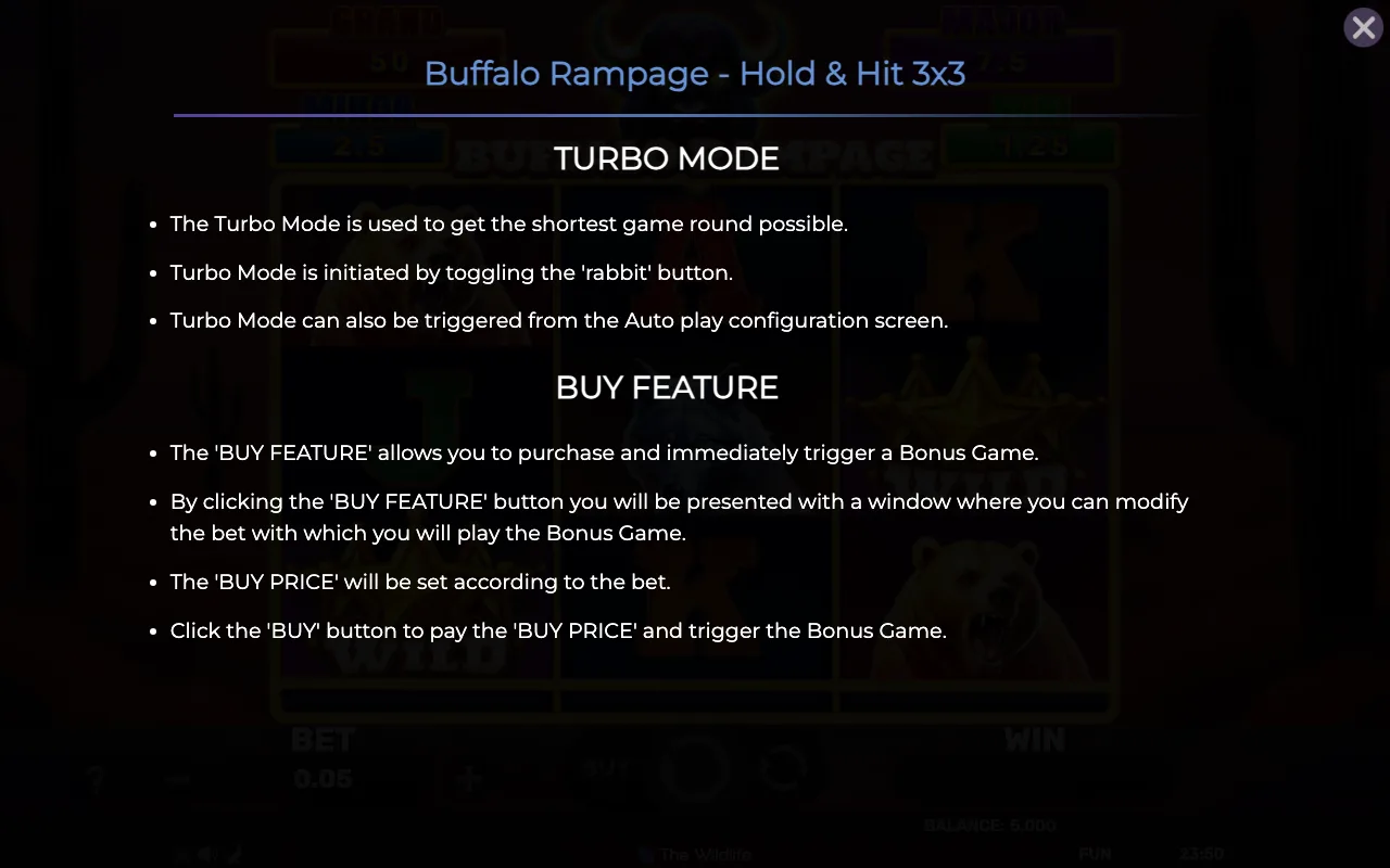 Buy feature — Buffalo Rampage Hold Hit 3x3