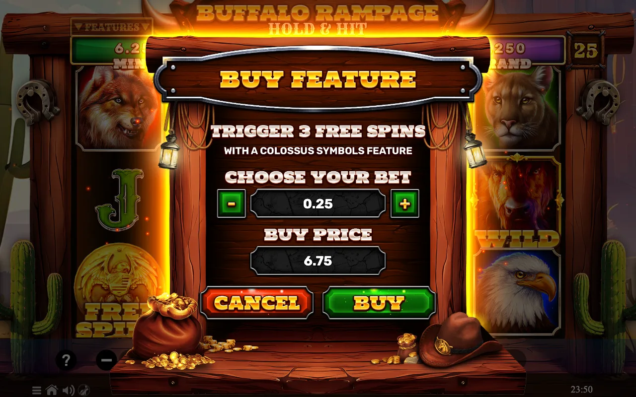 Buying the feature — Buffalo Rampage Hold Hit