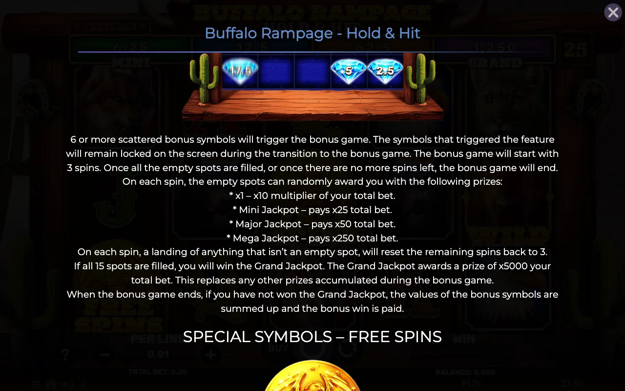 Game rules, page 2 — Buffalo Rampage Hold Hit