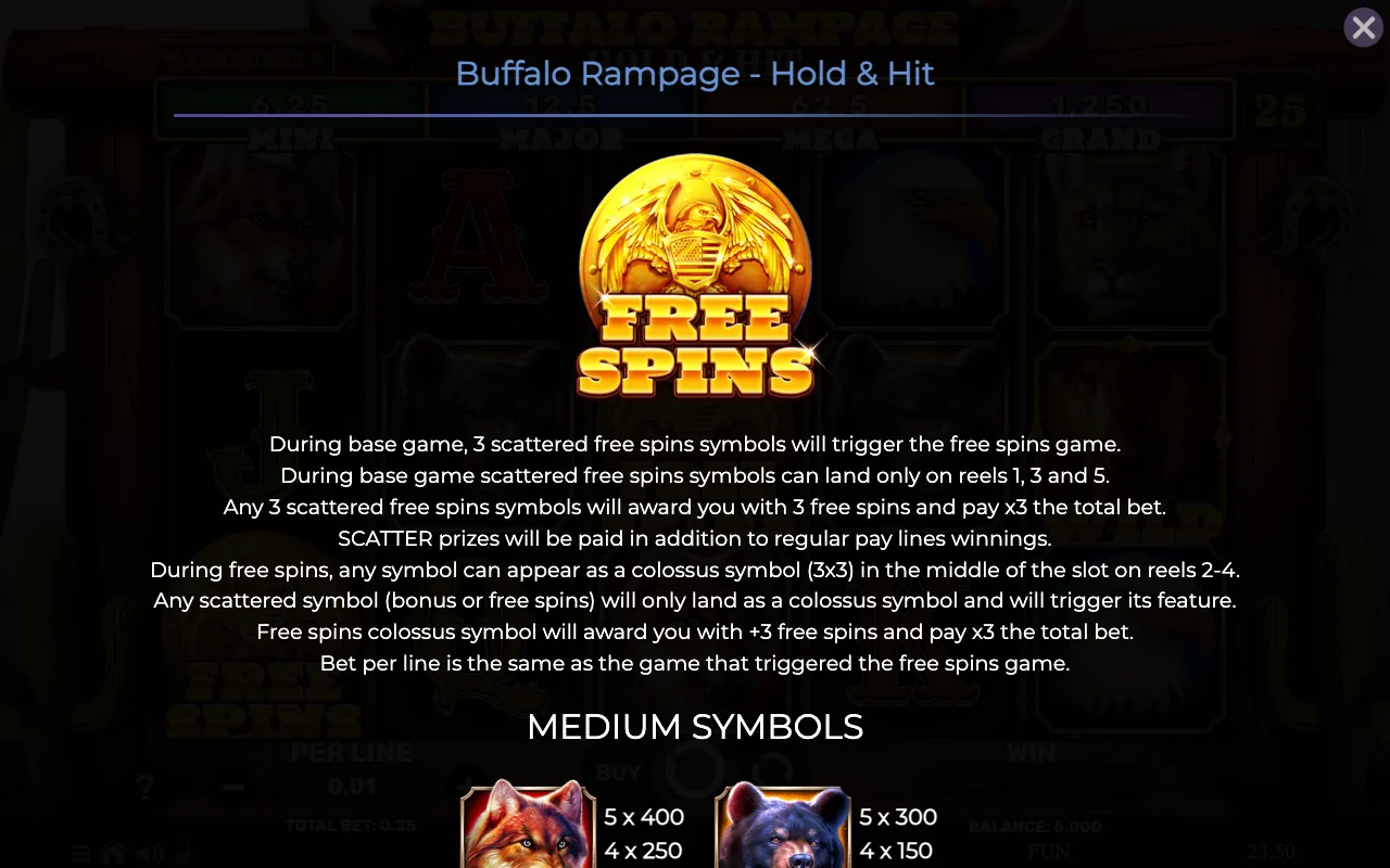 Game rules, page 3 — Buffalo Rampage Hold Hit