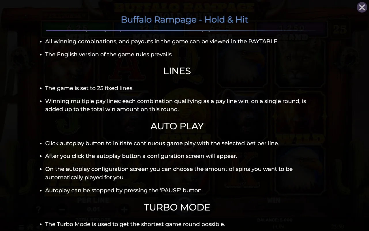 Lines — Buffalo Rampage Hold Hit