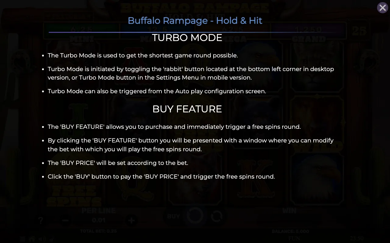 Game rules, page 8 — Buffalo Rampage Hold Hit