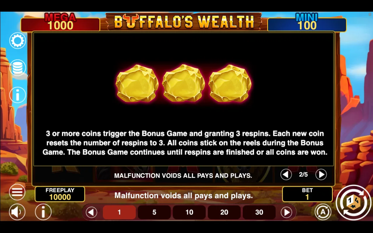 Game rules, page 2 — Buffalos Wealth Hold And Win