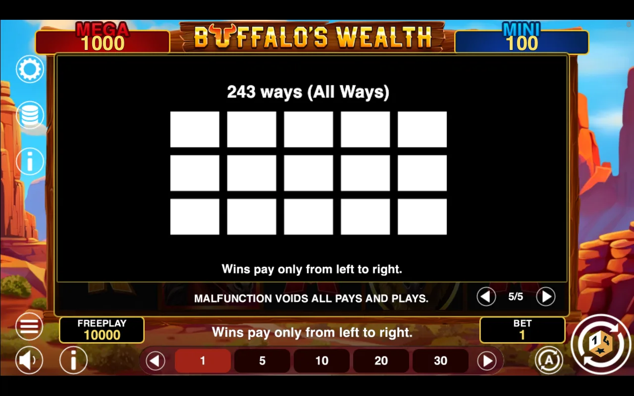 Game rules, page 5 — Buffalos Wealth Hold And Win