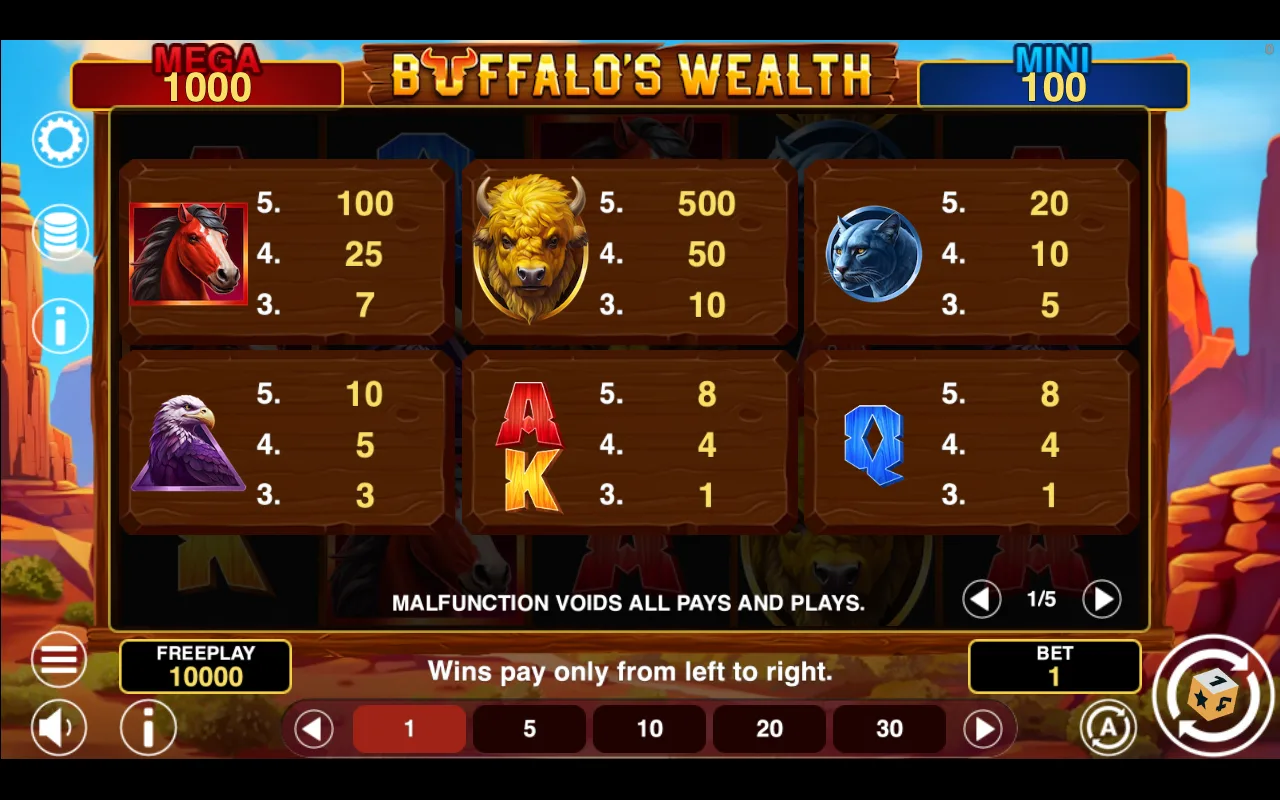 Game rules, page 1 — Buffalos Wealth Win Spins