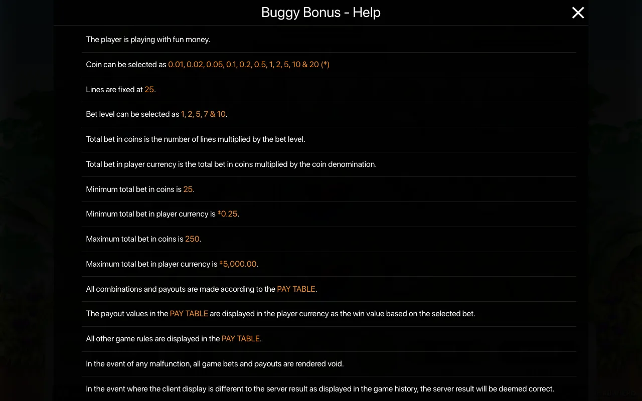 Game rules, page 1 — Buggy Bonus