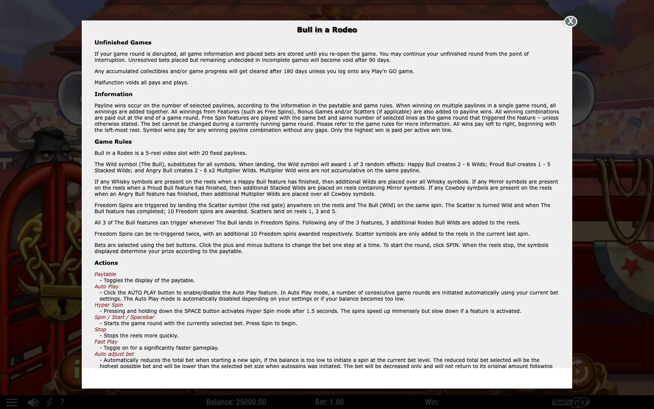 Game rules, page 1 — Bull in a Rodeo