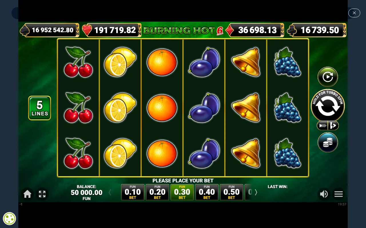 The base game — Burning Hot 6 Reels