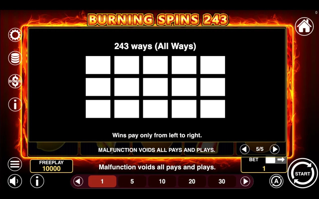 Game rules, page 5 — Burning Spins 243