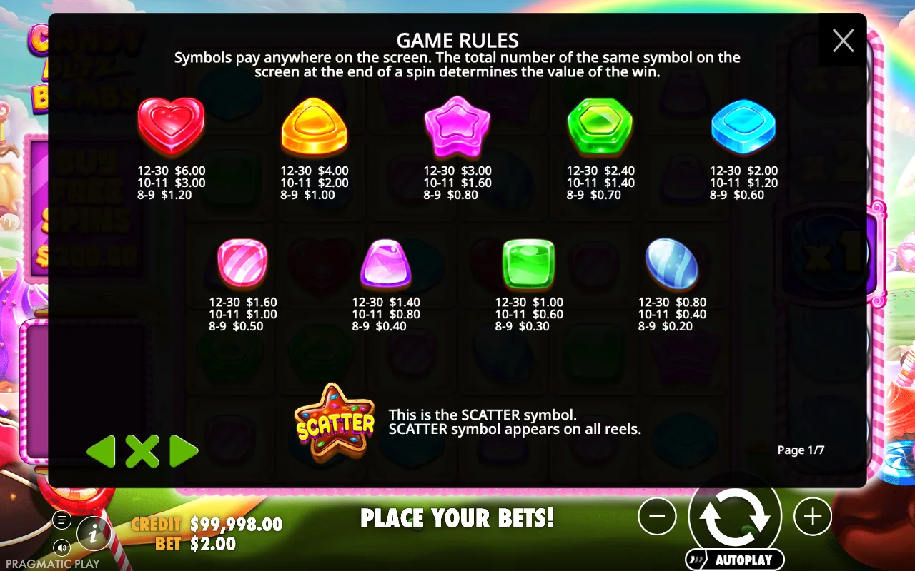 Game rules, page 1 — Candy Blitz Bombs