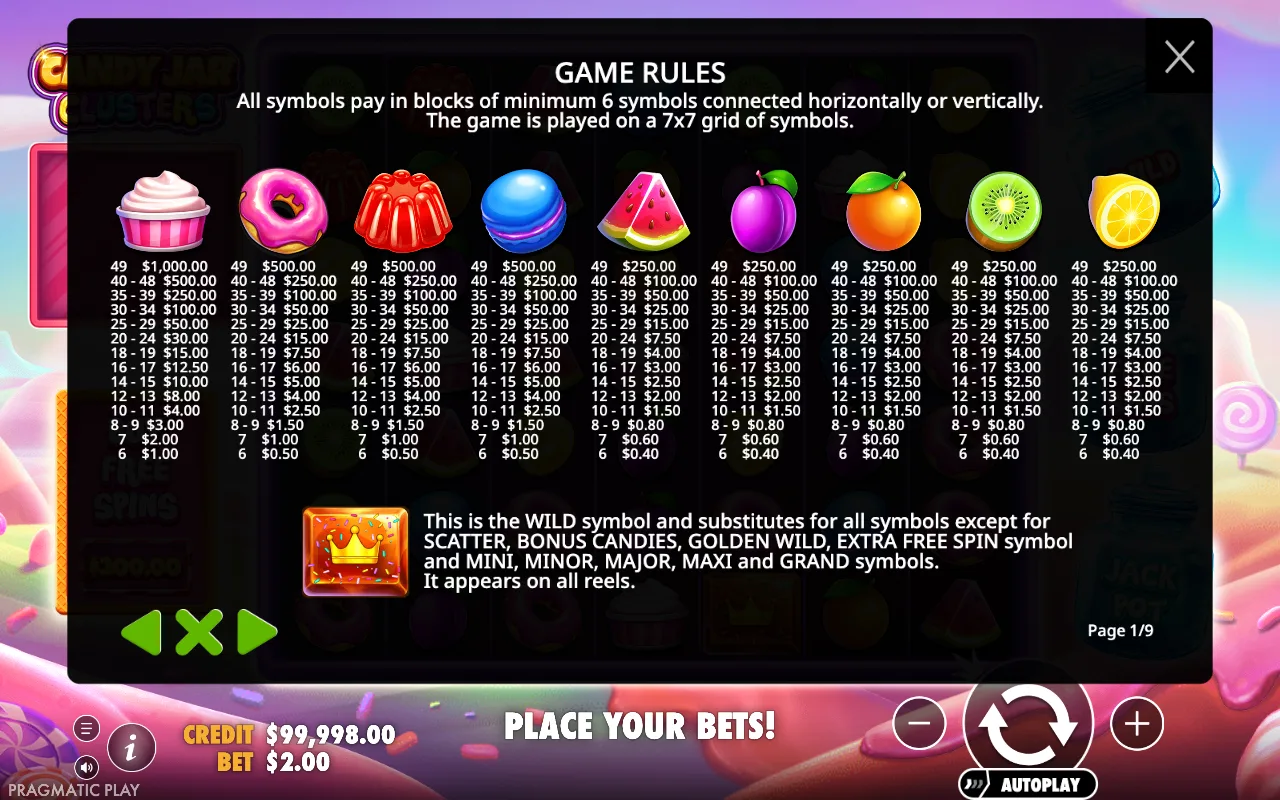 Game rules, page 1 — Candy Jar Clusters