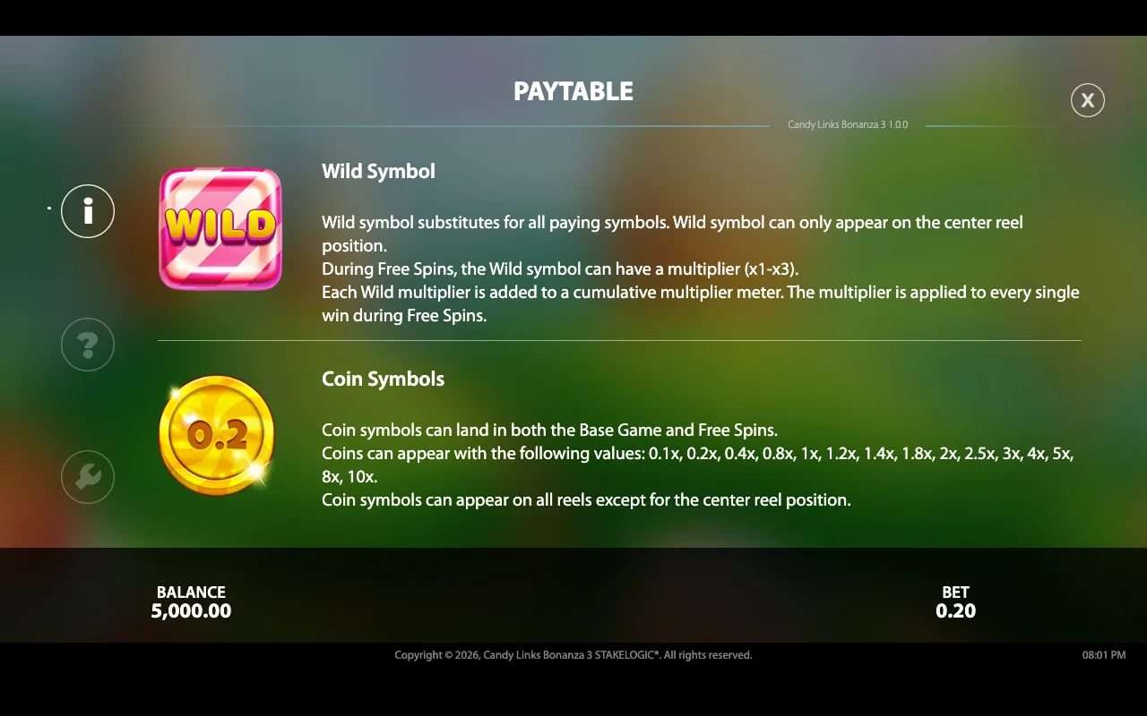 Paytable — Candy Links Bonanza 3