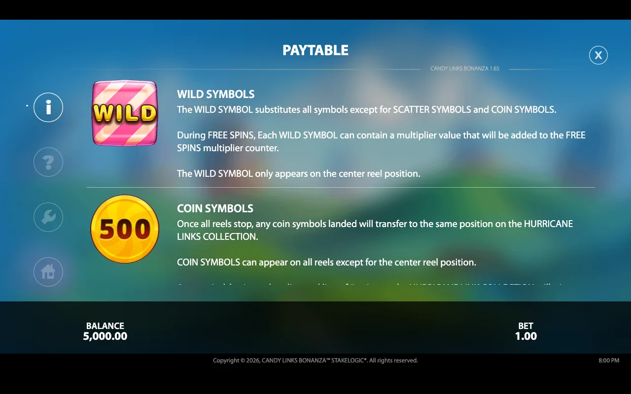Game rules, page 1 — Candy Links Bonanza