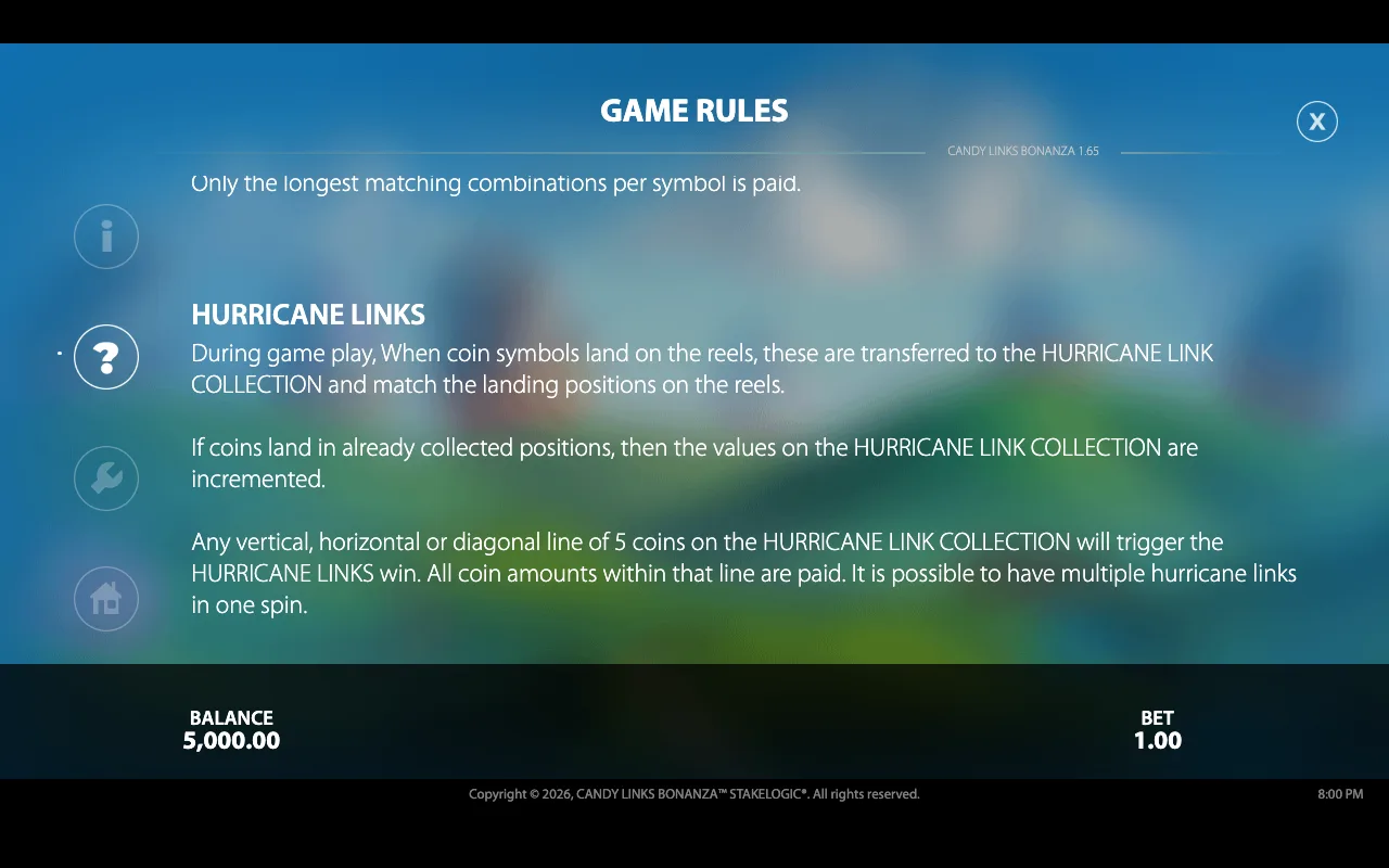 Game rules, page 2 — Candy Links Bonanza