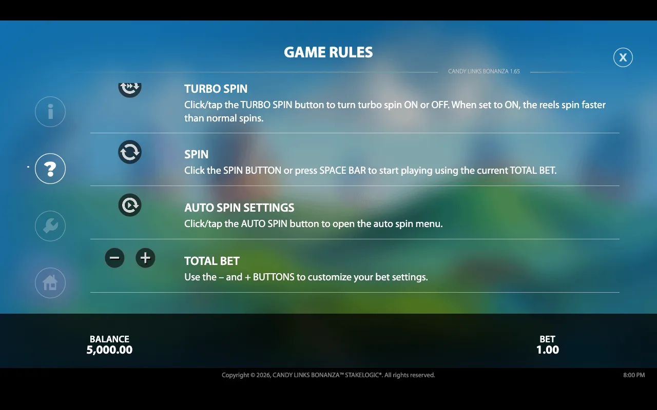 Game rules, page 3 — Candy Links Bonanza