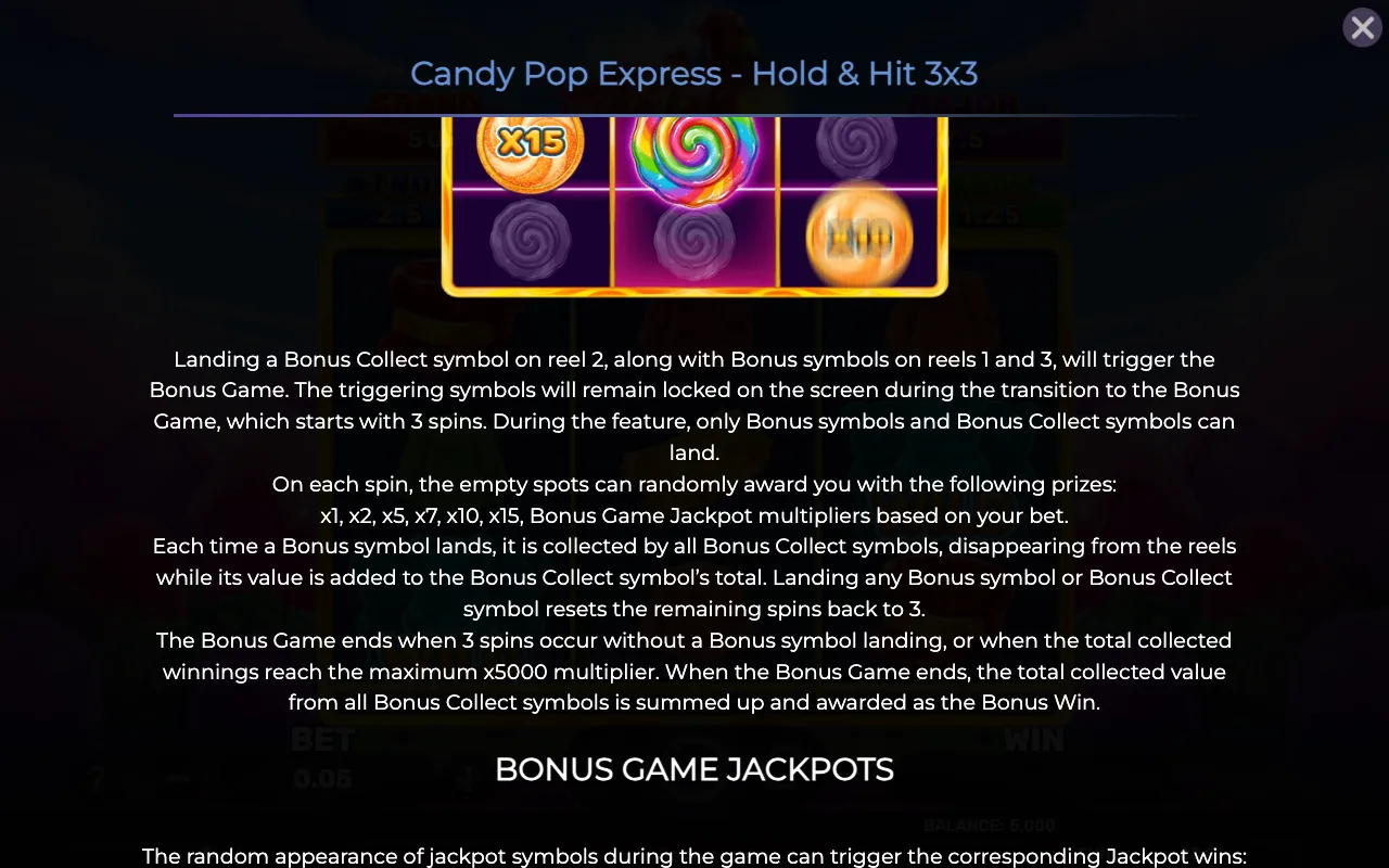 Game rules, page 2 — Candy Pop Express Hold Hit 3x3