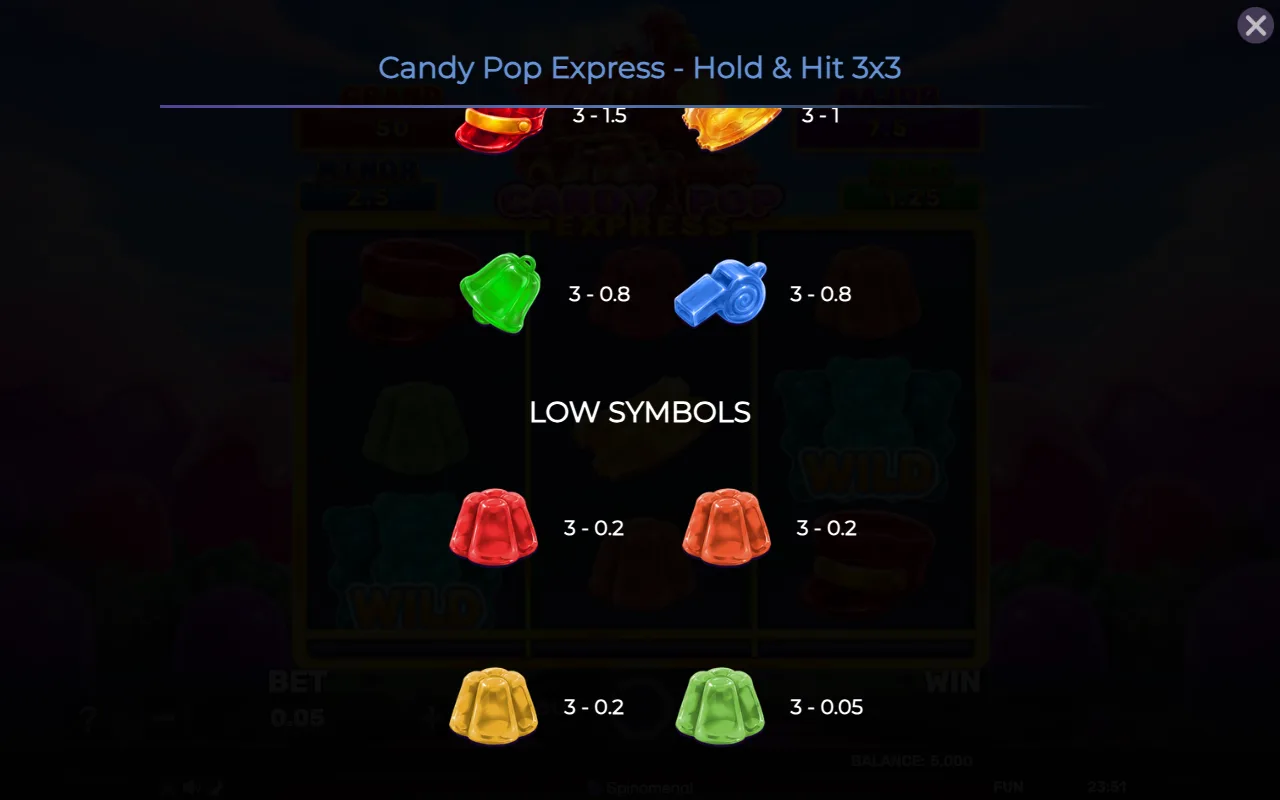 Low symbols — Candy Pop Express Hold Hit 3x3