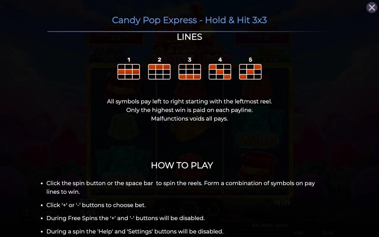Lines — Candy Pop Express Hold Hit 3x3