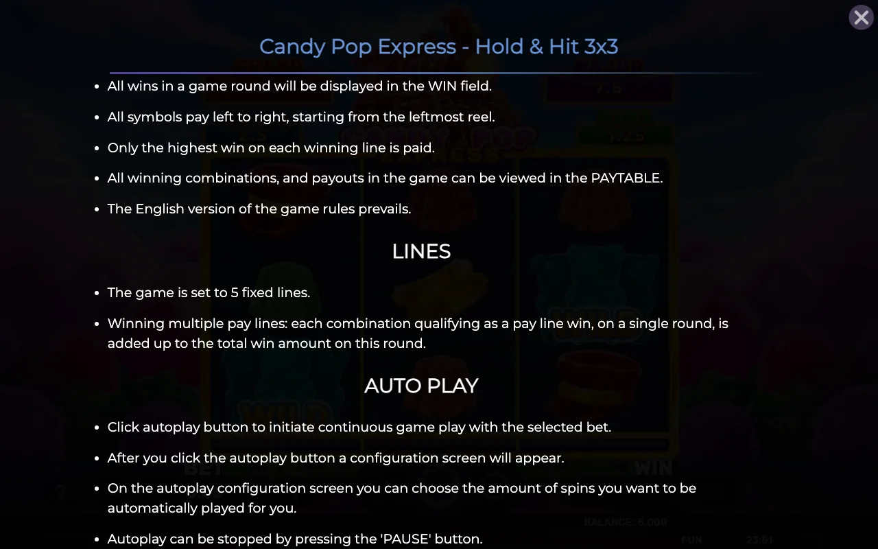 Game rules, page 7 — Candy Pop Express Hold Hit 3x3